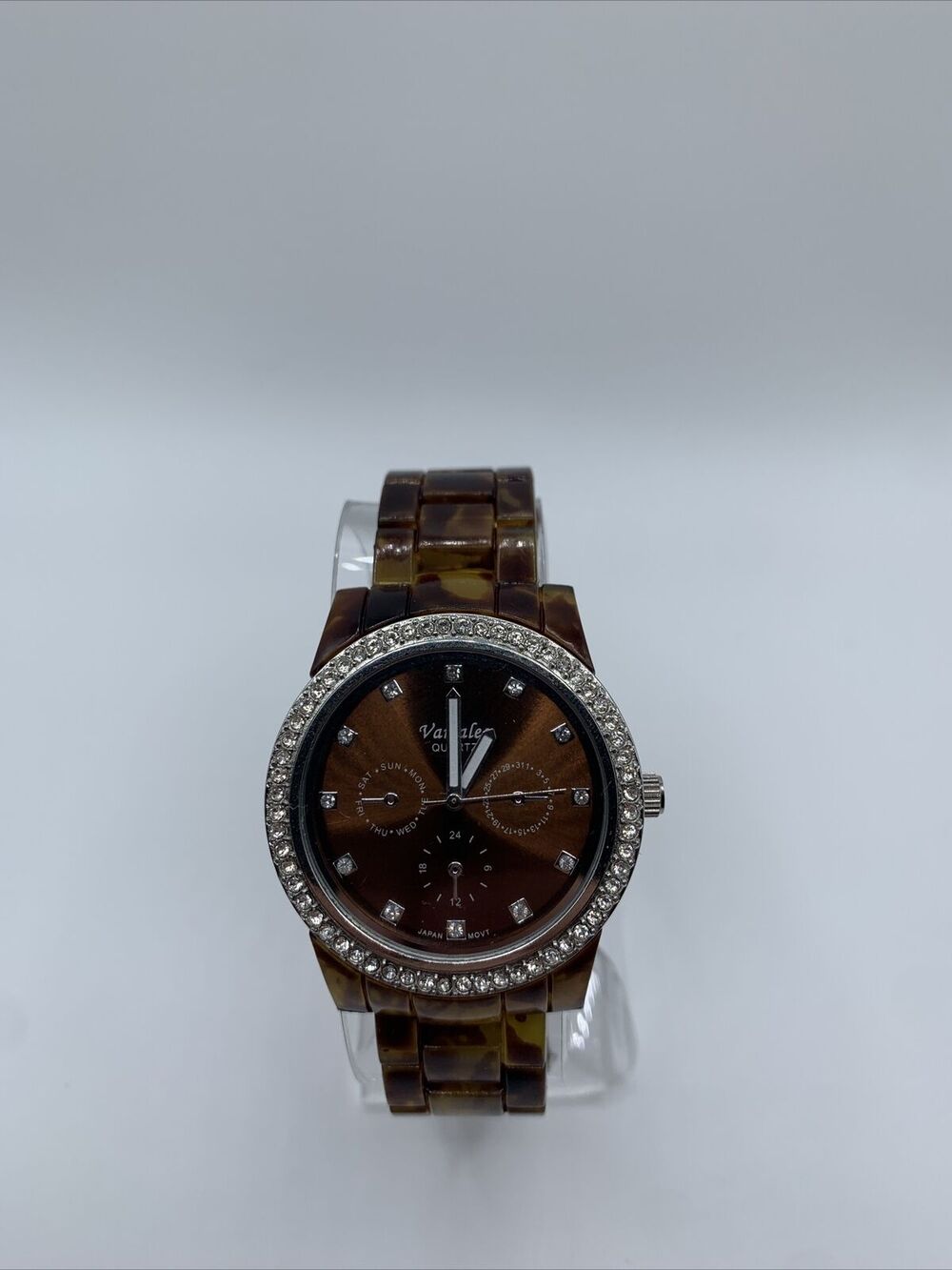 Varsales Women's Quartz Wrist Watch Chronohraph Tortoise Shell Rhinestones A39